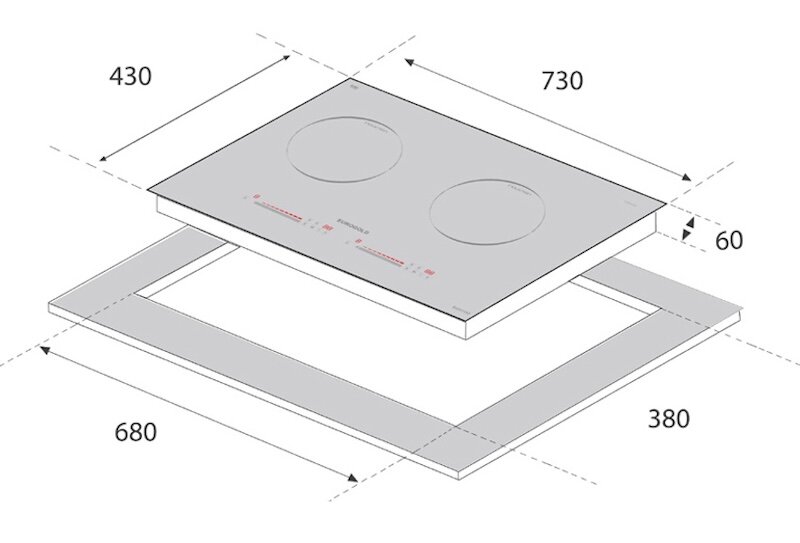 Kích thước lắp đặt bếp từ hồng ngoại Eurogold EUH2210
