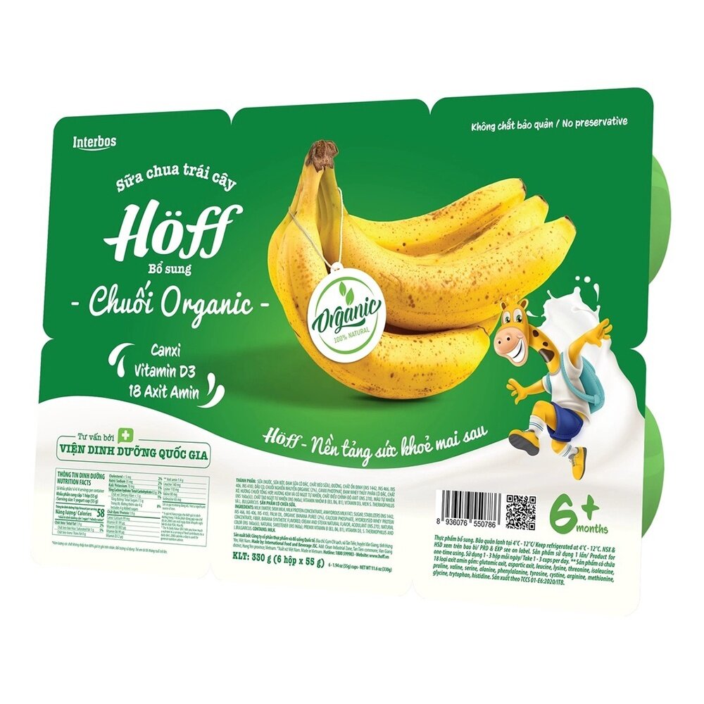 Sữa chua hoa quả Hoff Organic vị chuối 6x55g cho bé trên 6 tháng