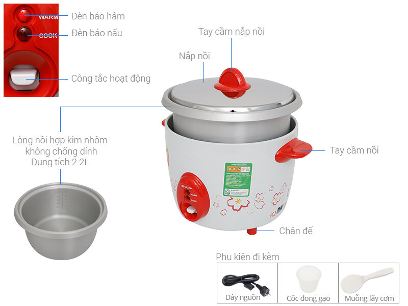 Nồi cơm điện Sharp 2.2 lít KSH-D22V