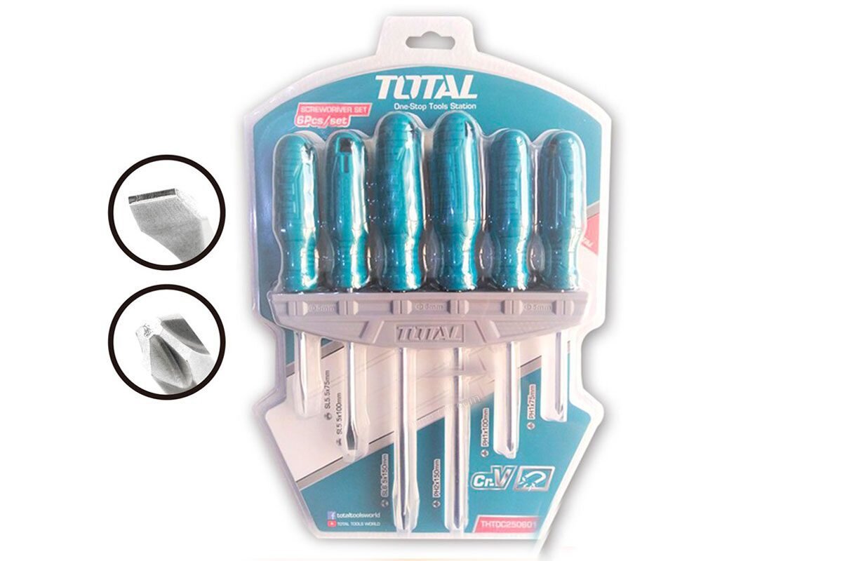 Bộ 6 tua vít dẹp và bake Total THTDC250601