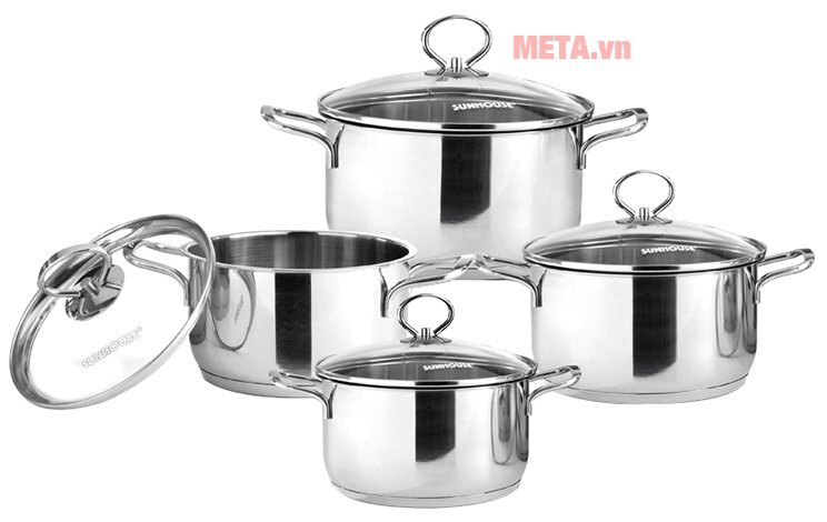 Bộ 4 nồi inox 3 đáy Sunhouse SHG686 Bộ 4 nồi inox 3 đáy Sunhouse SHG686