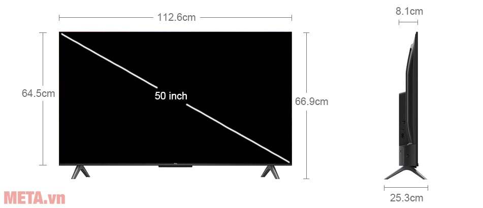 Kích thước tivi TCL 50P745 Google Tivi TCL 4K 50 inch 50P745