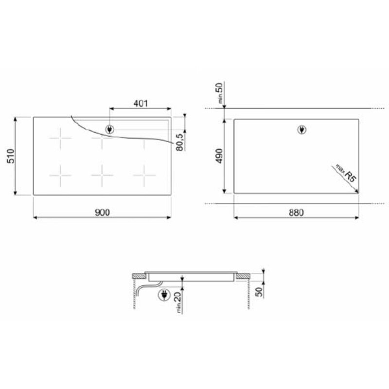 Bếp từ âm 6 vùng nấu Smeg SIM693WLDR
