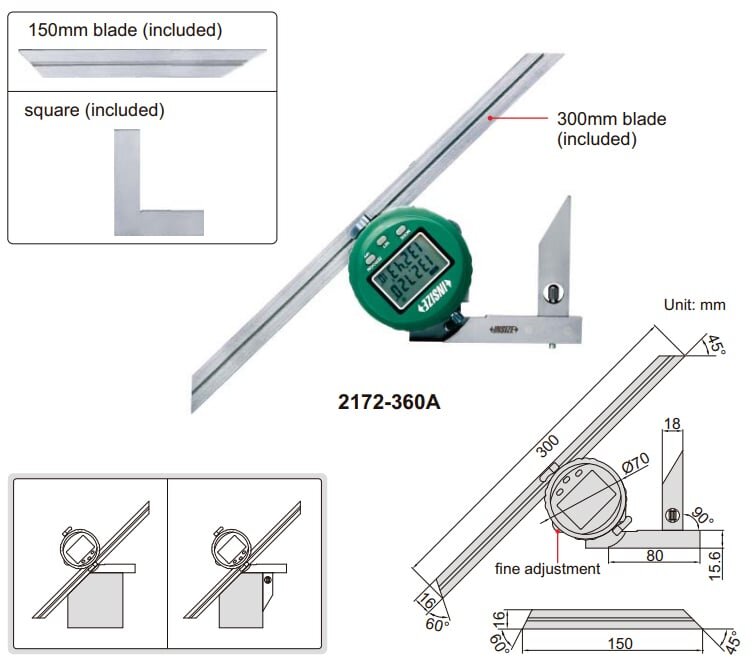 Kích thước của sản phẩm Insize 2172-360A