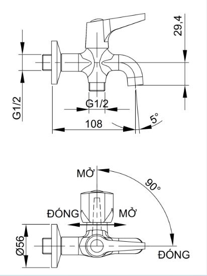 Bản vẽ kỹ thuật của sen tắm Luxta L2102V