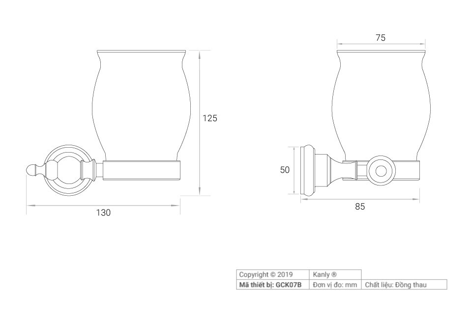 Giá để cốc đơn bằng đồng Kanly GCK07B