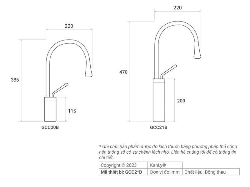 Bản vẽ kỹ thuật vòi rửa bát nóng lạnh bằng đồng Kanly GCC01