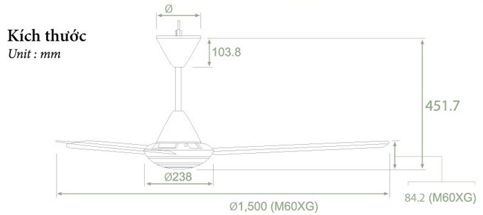 Quạt trần KDK M60XG (3 cánh - 5 tốc độ) Quạt trần KDK M60XG (3 cánh - 5 tốc độ)