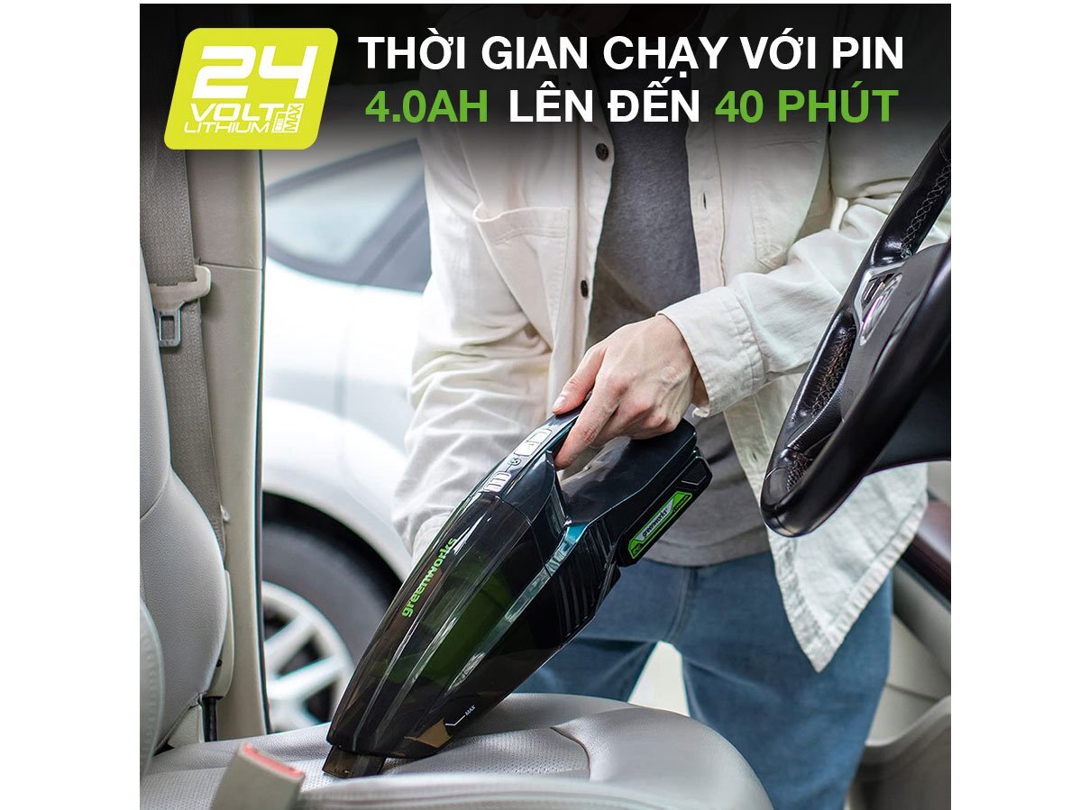 Máy hút bụi dùng pin cầm tay Greenworks 24V G24HV Máy hút bụi dùng pin cầm tay Greenworks 24V G24HV