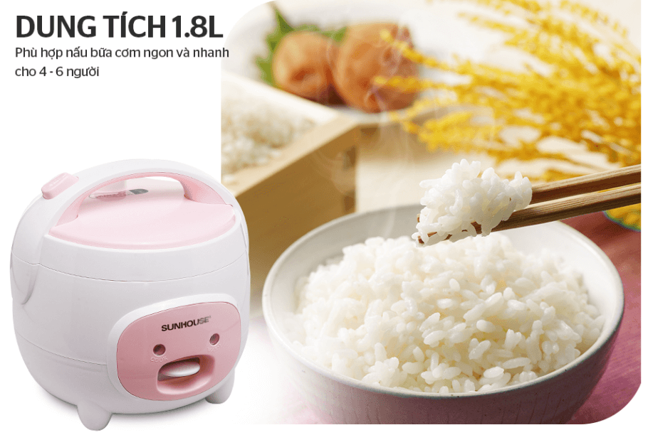 Nồi cơm Sunhouse SHD8607W có dung tích là 1,8 lít Nồi cơm Sunhouse SHD8607W có dung tích là 1,8 lít