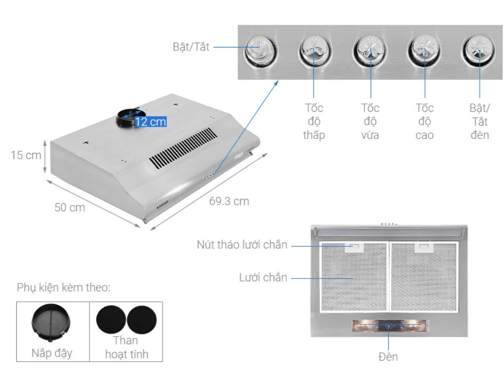Các bộ phận của máy hút mùi Pramie CL9S-700 