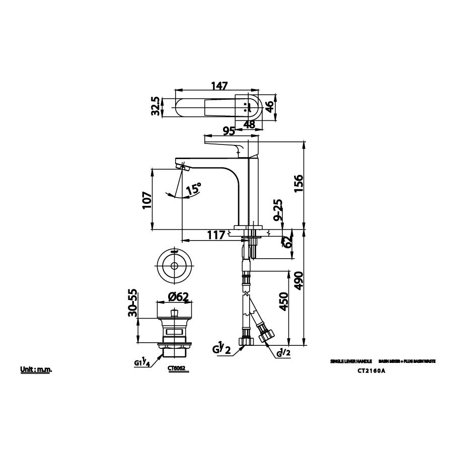 Bản vẽ kỹ thuật vòi lavabo nóng lạnh COTTO CT2160A