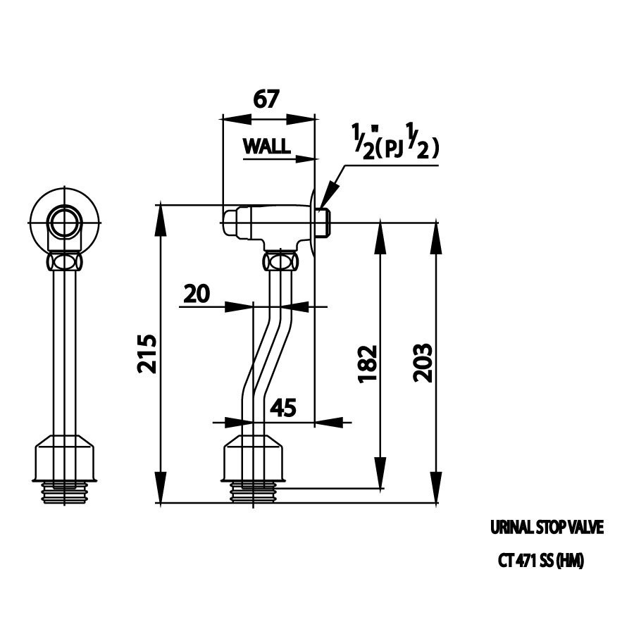 Bản vẽ kỹ thuật van xả nhấn tiểu nam COTTO CT471SS(HM)