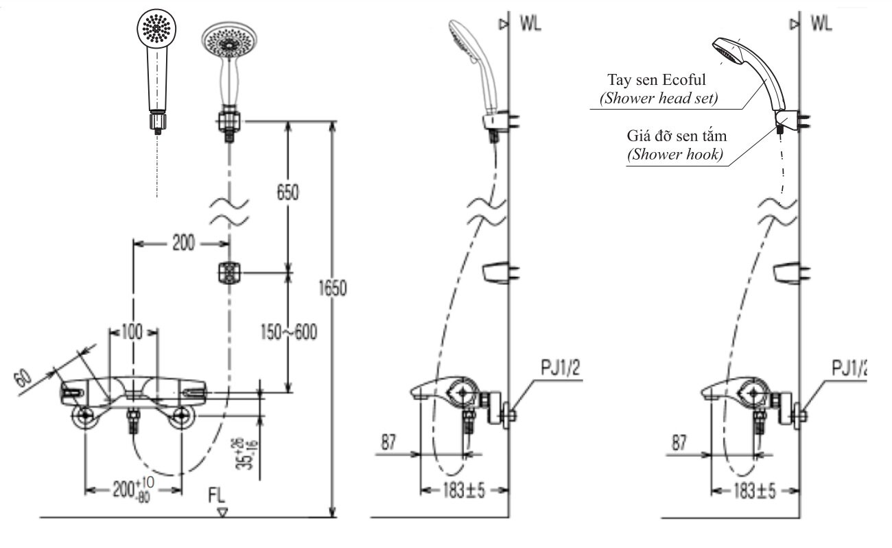 Bản vẽ kỹ thuật sen tắm nhiệt độ INAX BFV-5103T-5C