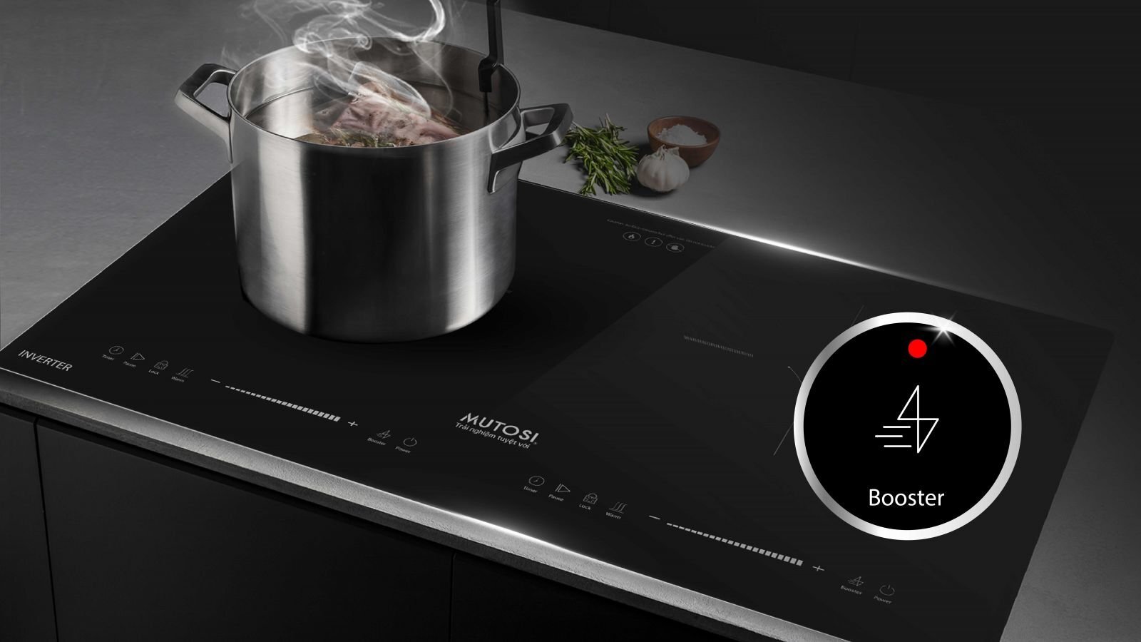 Bếp từ âm 2 vùng nấu Mutosi MI-88DI được tích hợp chế độ Booster