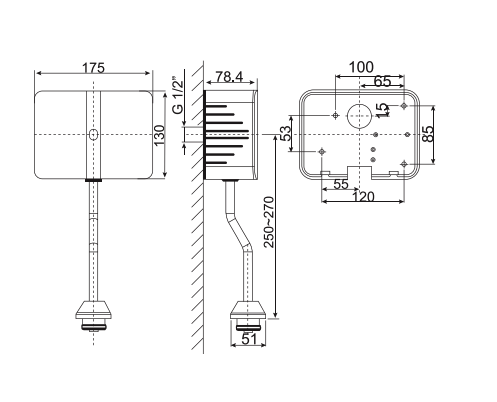 Bản vẽ kỹ thuật van xả tiểu cảm ứng American Standard WF-8609