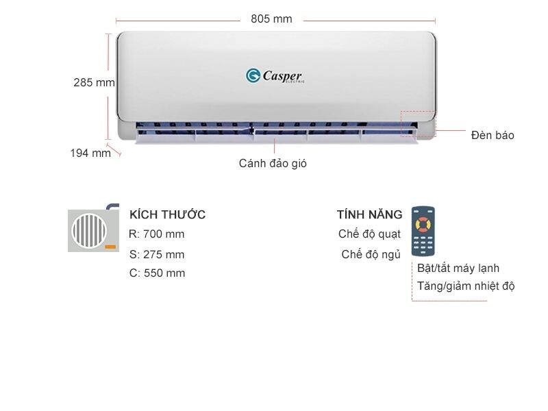 Điều hòa - Máy lạnh Casper LC-09TL22 - 1 chiều, 9000BTU