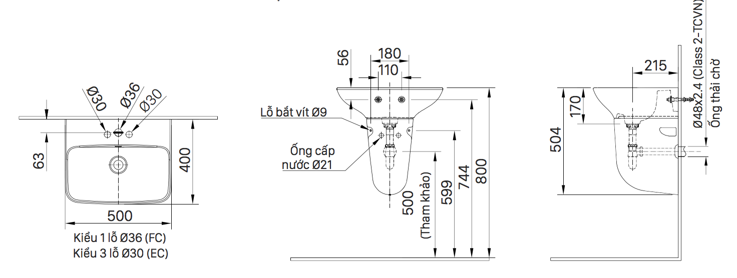 Bản vẽ kỹ thuật chậu lavabo treo tường L-289V INAX