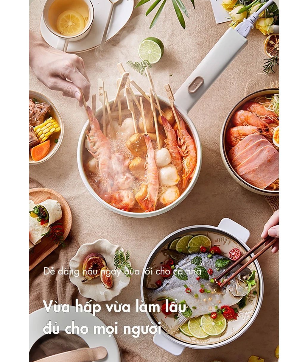 Nồi điện đa năng Bear dùng cho sinh viên, gia đình ít người Nồi điện đa năng Bear