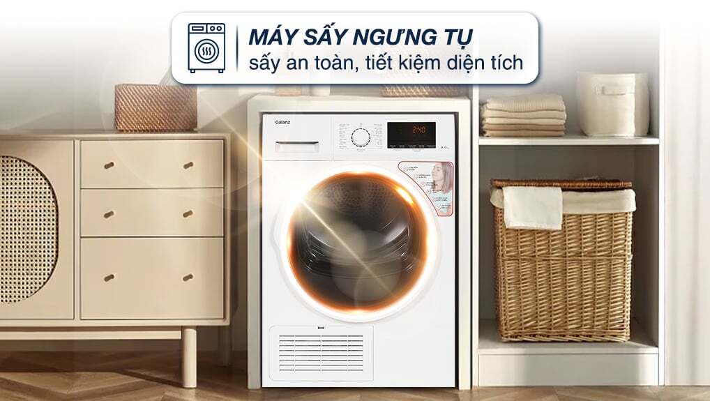 Công nghệ sấy ngưng tụ của máy sấy quần áo Galanz DC-80S5C giúp tiết kiệm thời gian Công nghệ sấy ngưng tụ của máy sấy quần áo Galanz DC-80S5C giúp tiết kiệm thời gian