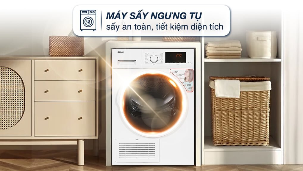 Công nghệ sấy ngưng tụ của máy sấy quần áo Galanz DC-80S5C giúp tiết kiệm thời gian
