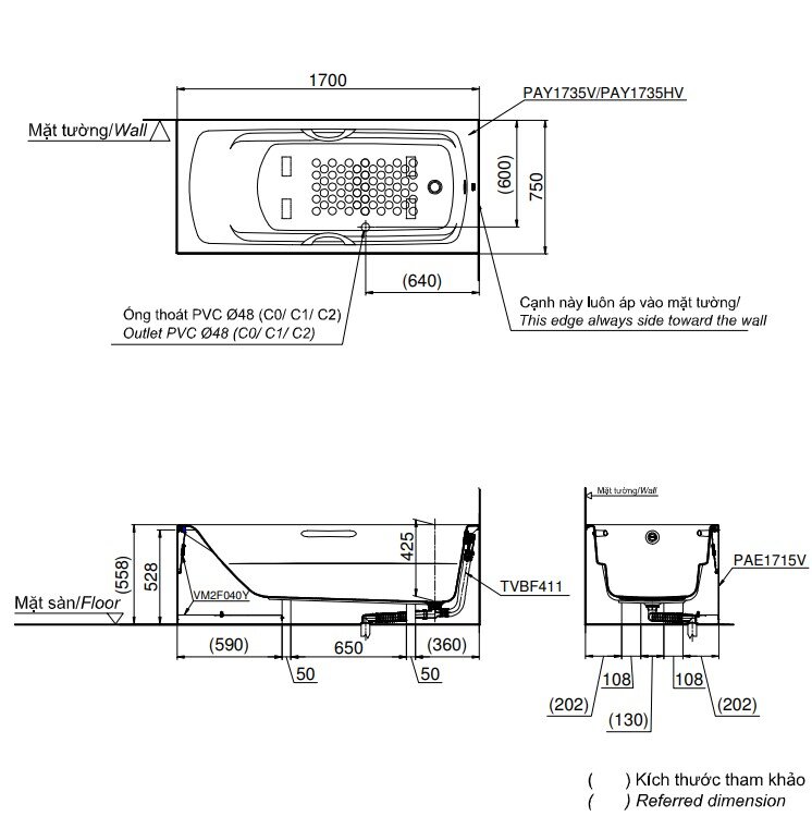 Bản Vẽ Kỹ Thuật Bồn Tắm TOTO PAY1735VC