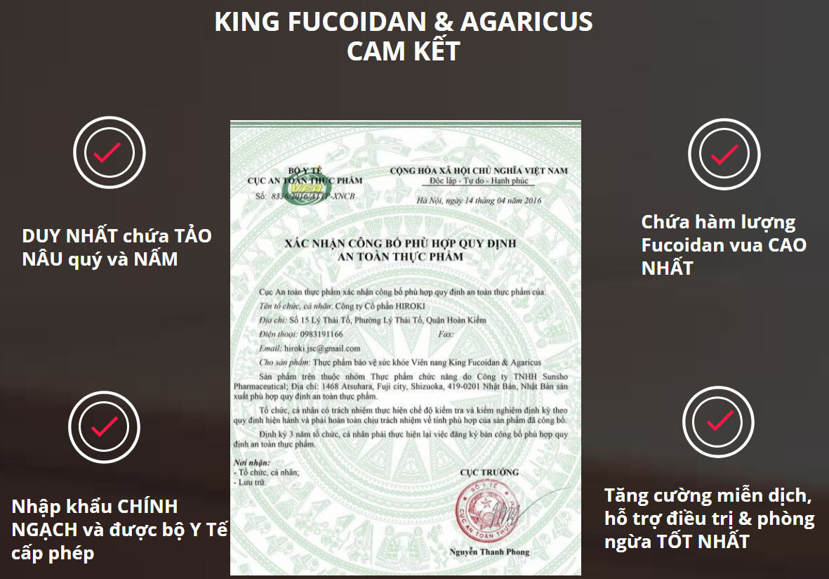 Thực phẩm bảo vệ sức khỏe King Fucoidan Agaricus - Hỗ trợ điều trị bệnh ung thư (120 viên)