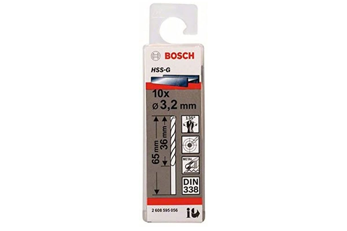 Mũi khoan sắt HSS-G 3.2mm (hộp 10 mũi) Bosch 2608595056
