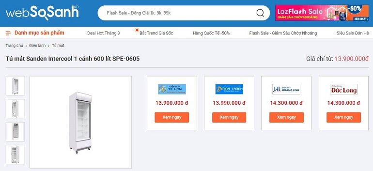 Giá tủ mát Sanden Intercool SPE-0605 phải chăng