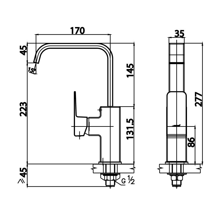 Bản vẽ kỹ thuật vòi bếp COTTO nước lạnh CT1172A
