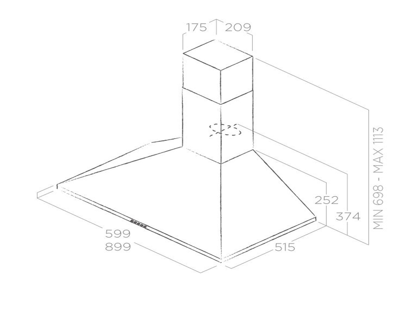 Bản vẽ kỹ thuật máy hút mùi áp tường ELICA TAMAYA NW 