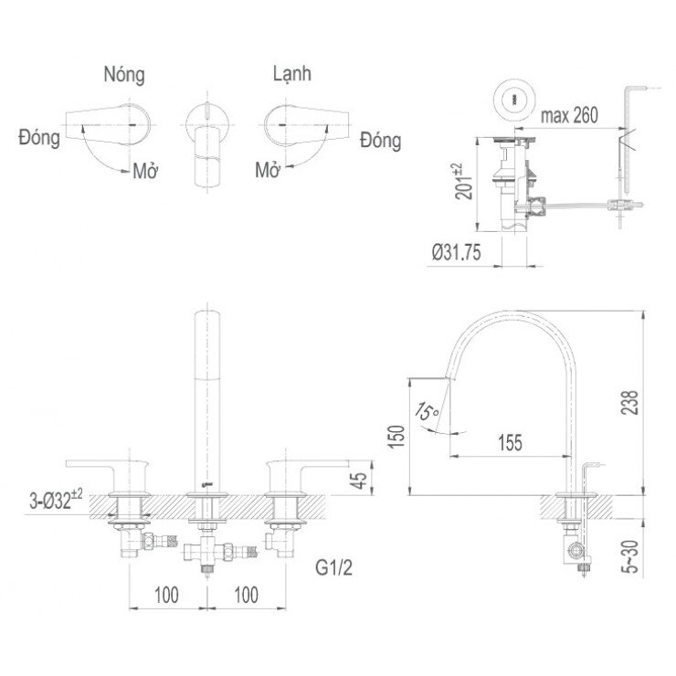 Bản vẽ kỹ thuật Vòi chậu Inax LFV-7100B