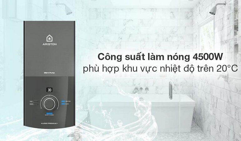 Bình nóng lạnh trực tiếp Ariston Aures Premium+ 4.5P có bơm trợ lực