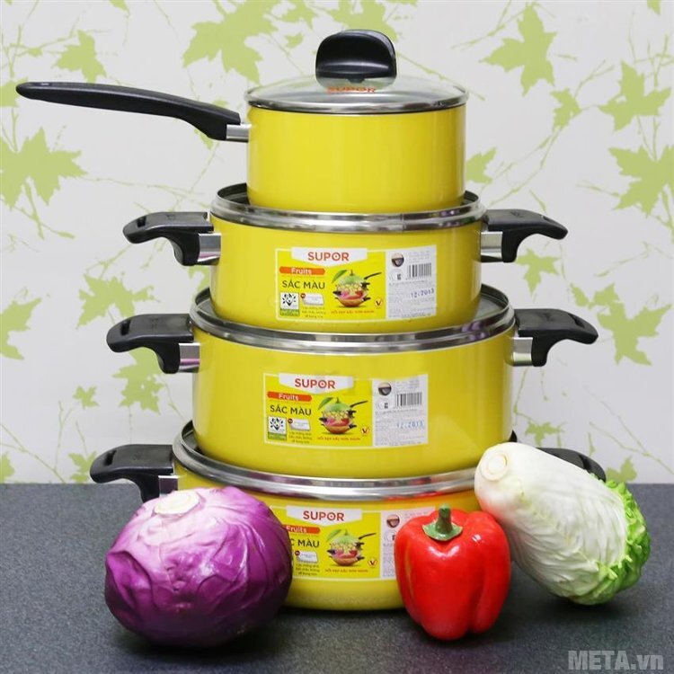 Bộ nồi canh chống dính sắc màu 4 chiếc Supor S08A-T4