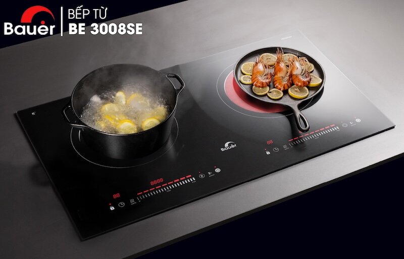 Bếp đôi điện từ Bauer BE 3008SE được thiết kế lắp âm độc đáo