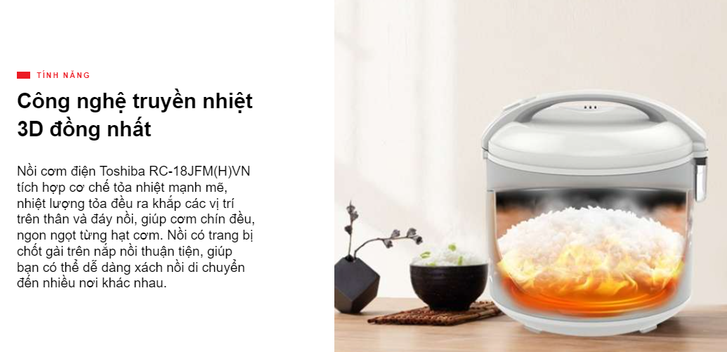 Công nghệ 3D giúp nồi cơm điện Toshiba nấu chín nhanh chóng