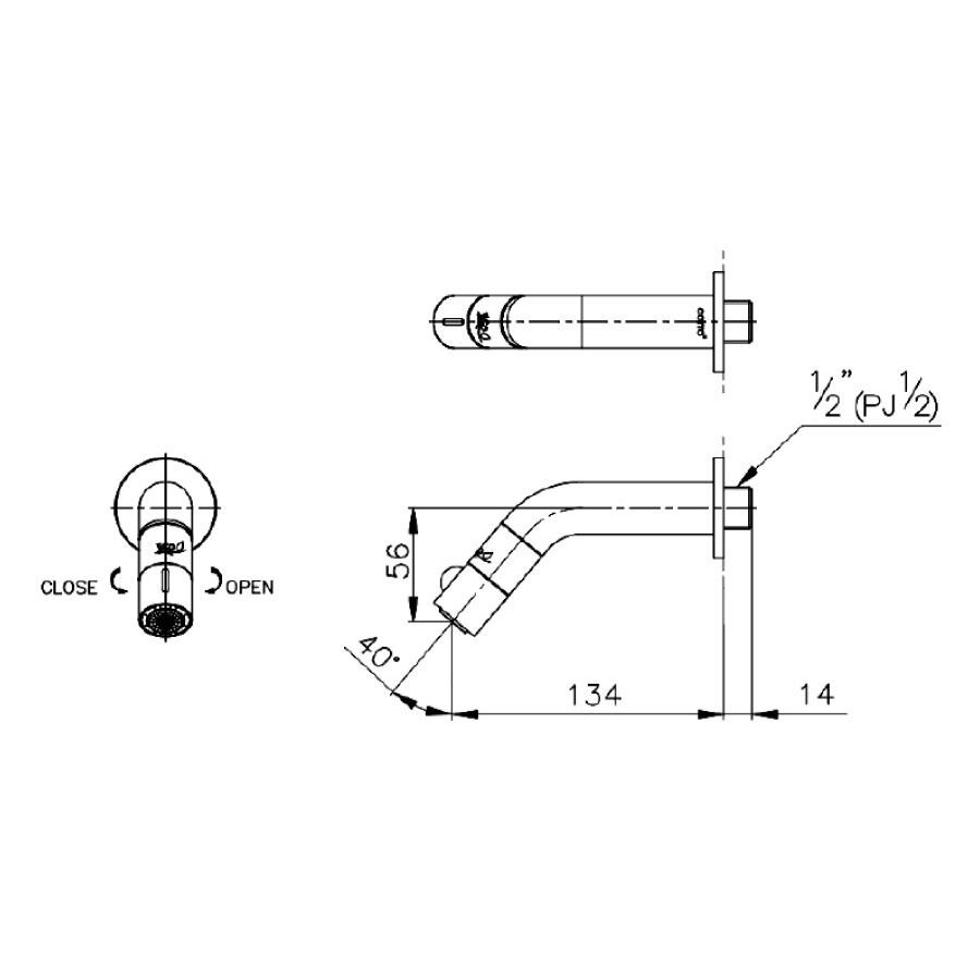Bản vẽ kỹ thuật vòi chậu lavabo COTTO CT1062 nước lạnh gắn tường Minimus