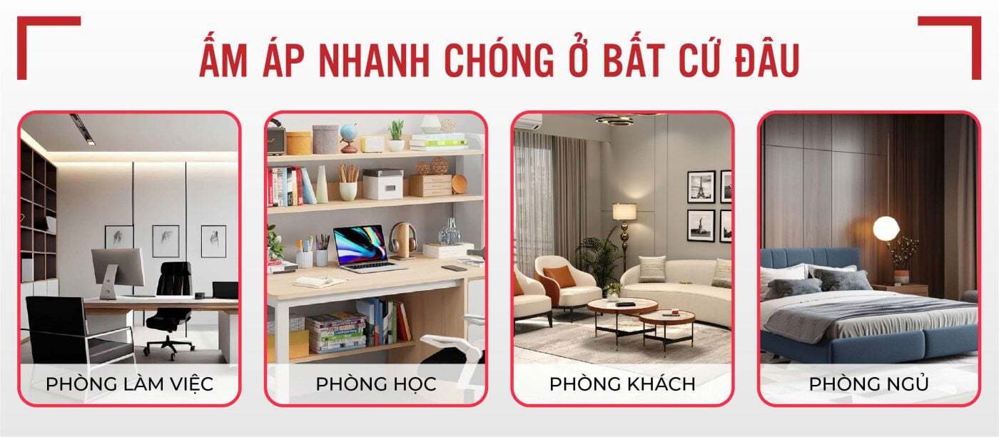Máy sưởi gốm Rapido dùng cho mọi không gian dưới 20m2 Máy sưởi gốm Rapido