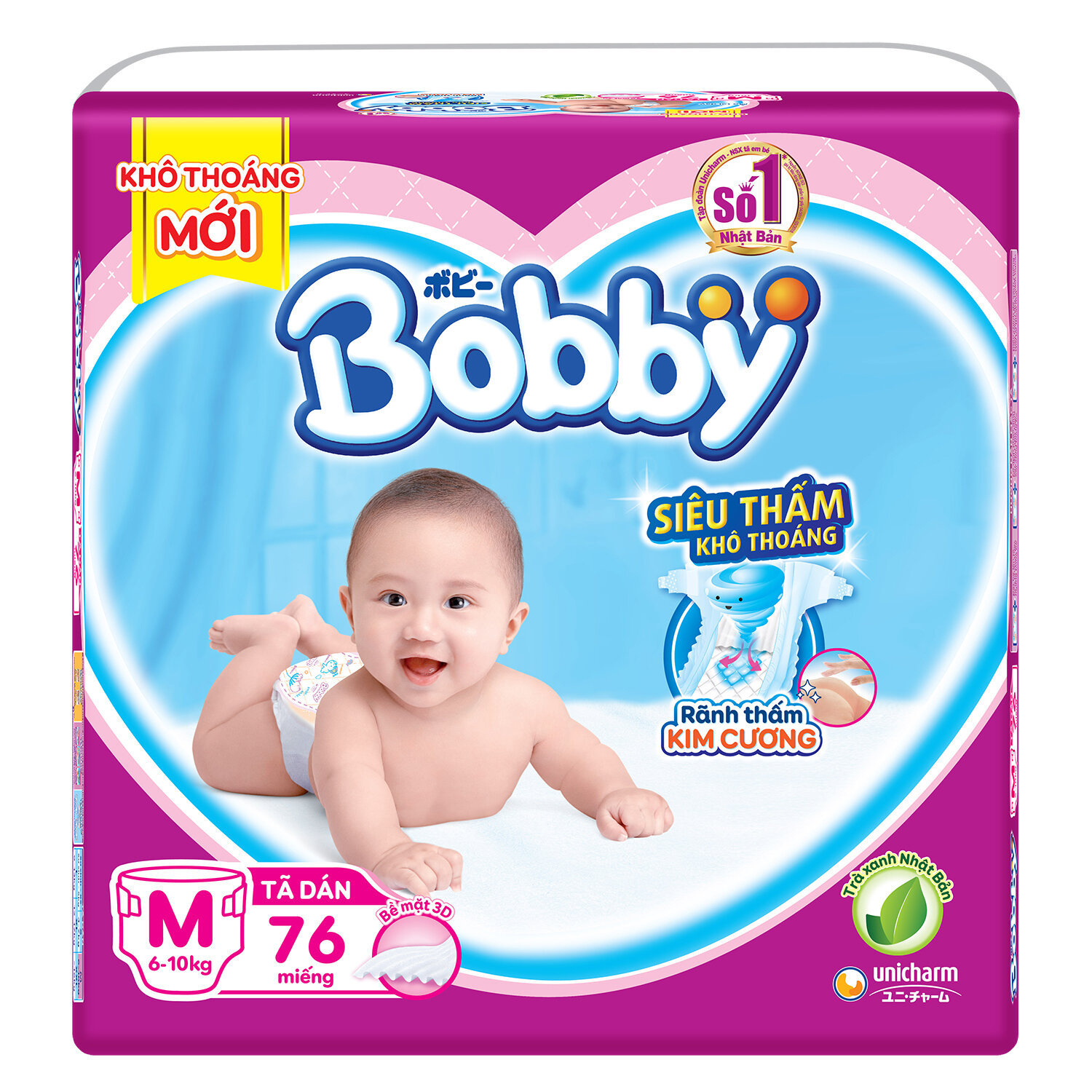  Bỉm - Tã dán Bobby size M 76 miếng (cho bé 6 - 10kg)