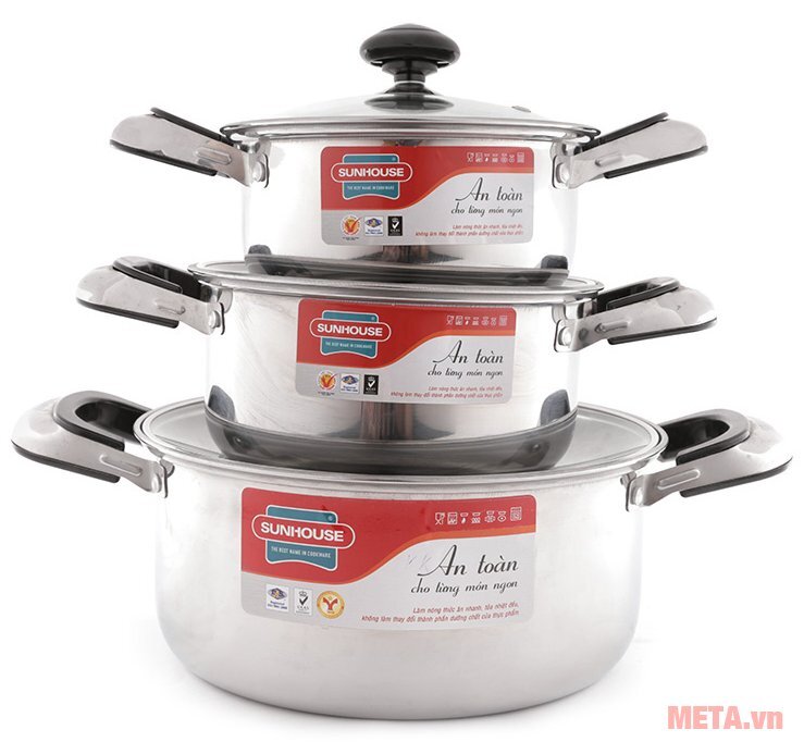 Bộ nồi inox 1 đáy quai đệm SH365 Bộ nồi inox 1 đáy quai đệm SH365