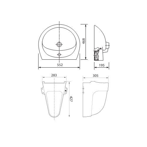 Bản vẽ kỹ thuật chậu rửa lavabo treo tường Viglacera BS409
