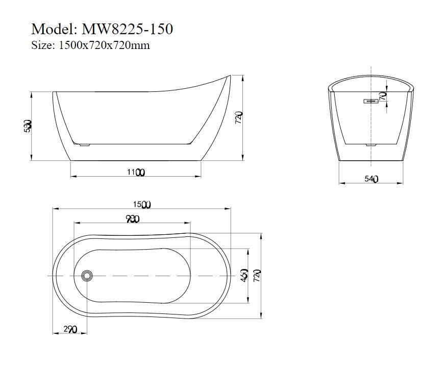 Bản Vẽ Kỹ Thuật Bồn Tắm MOWOEN MW8225-150