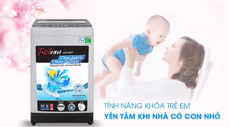 Máy giặt TCL 10 kg TWA100-B302GM khóa trẻ em
