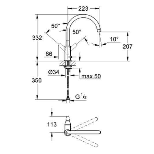Bản vẽ kỹ thuật vòi bếp nóng lạnh Essence Grohe 31230000