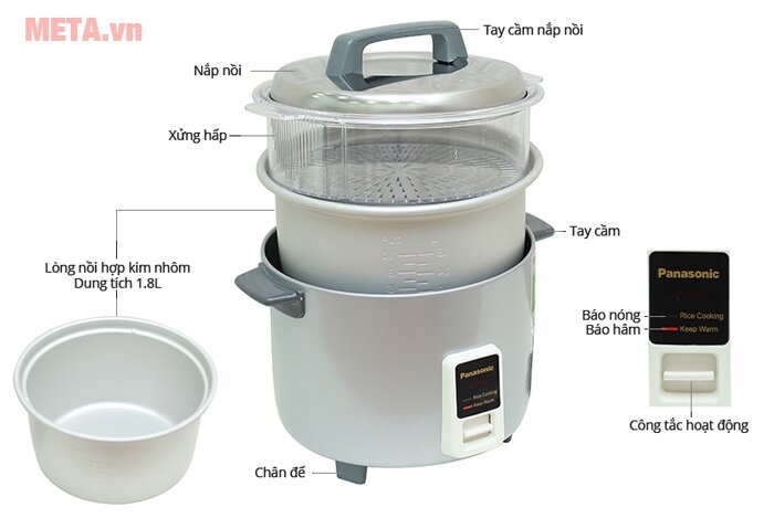 Nồi cơm điện nắp rời Panasonic SR-W18GS - 1.8 lít