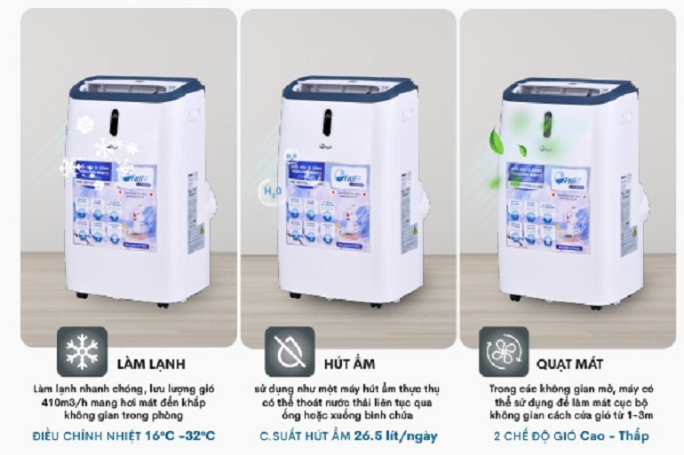 Điều hòa FujiE 12000 BTU 1 chiều MPAC12 gas R-290 4 máy điều hòa di động thông minh FujiE MPAC12