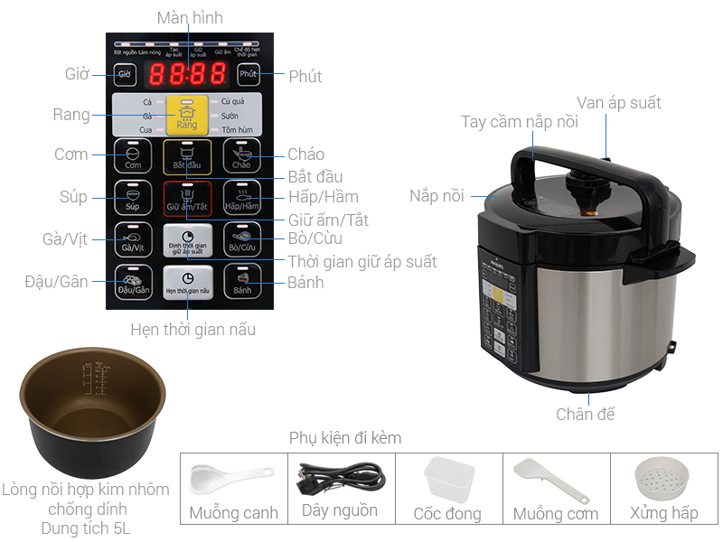 Nồi áp suất điện Philips HD2136/66 5 lít Nồi áp suất điện Philips HD2136/66 5 lít