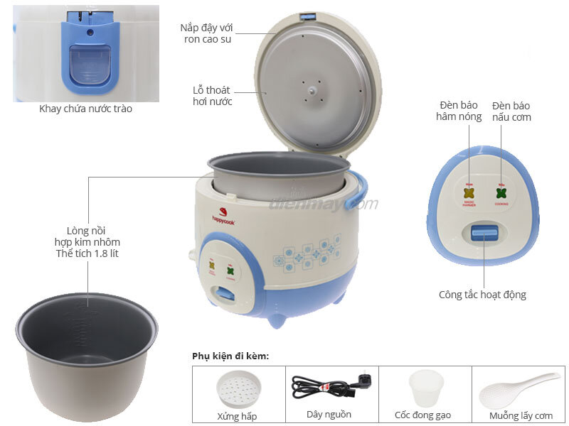 Nồi cơm điện Happycook 1.8 lít HC-180A Nồi cơm điện Happycook 1.8 lít HC-180A