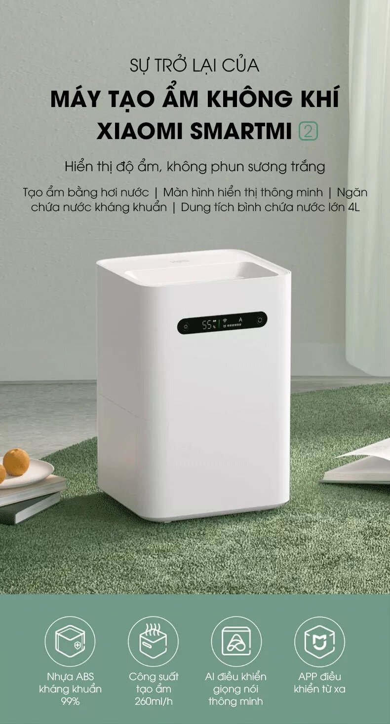 Máy tạo ẩm bay hơi tự nhiên Smartmi Evaporative Humidifier Gen 2 - Bản quốc tế - Màu trắng 