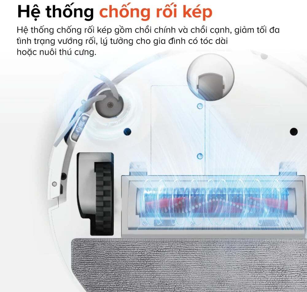 Hệ thống chổi chính cao su chống rối - Hiệu suất làm sạch cao Robot hút bụi Roborock Q7 TF